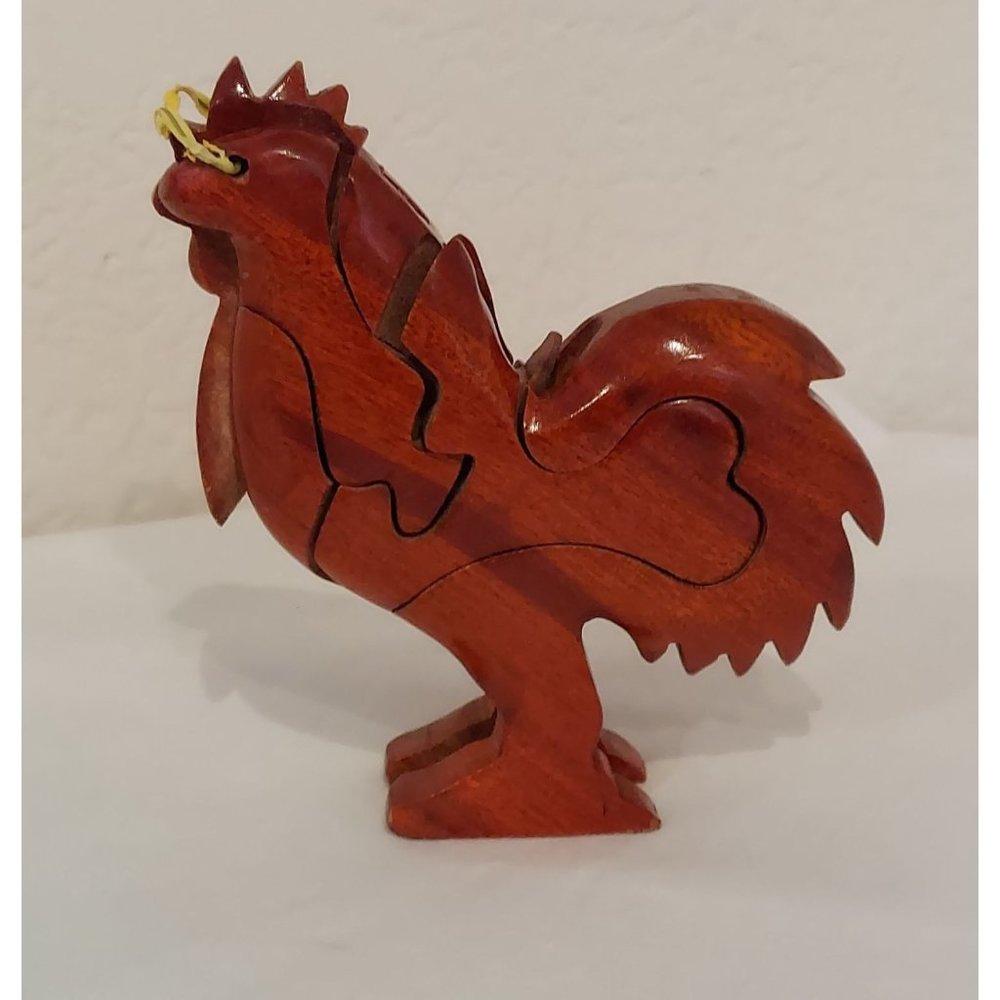 Chicken Rooster Wooden Handmade Jigsaw 3D Puzzle Figurine Farmhouse Decor